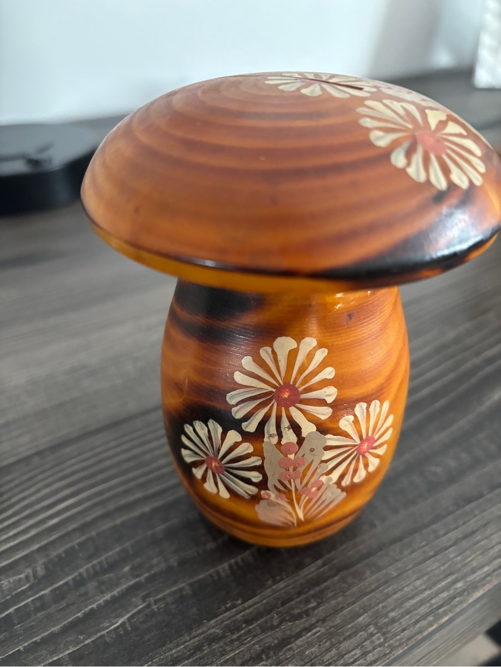 Hand-Painted Wooden Mushroom Piggy Bank